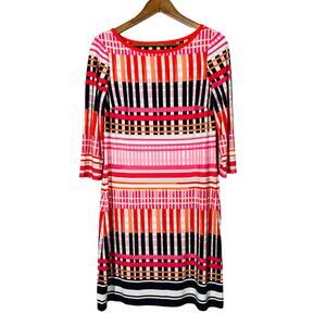 Eliza J Stripe Sheath Dress Scoop Neck 3/4 Sleeve Knee Lgth - 8